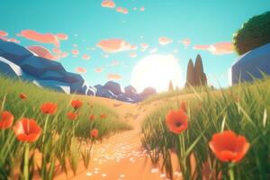 3D Render of a Summer Themed Background Landscape generative AI photo