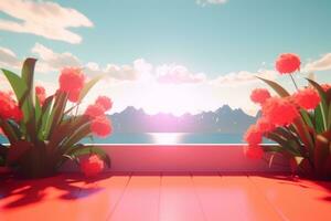 3D Render of a Summer Themed Background Landscape generative AI photo