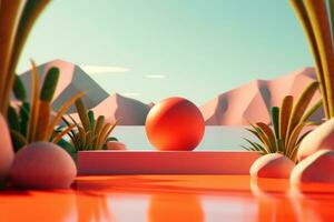 3D Render of a Summer Themed Background Landscape generative AI photo