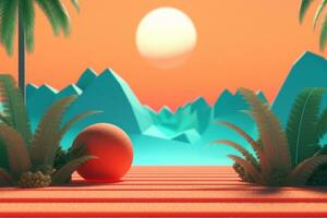 3D Render of a Summer Themed Background Landscape generative AI photo