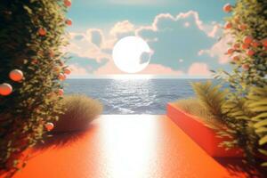 3D Render of a Summer Themed Background Landscape generative AI photo