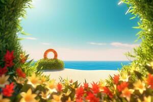 3D Render of a Summer Themed Background Landscape generative AI photo