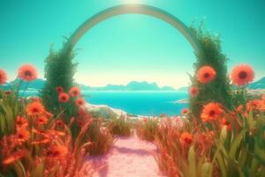 3D Render of a Summer Themed Background Landscape generative AI photo