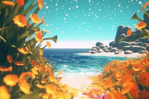 3D Render of a Summer Themed Background Landscape generative AI photo