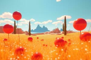 3D Render of a Summer Themed Background Landscape generative AI photo