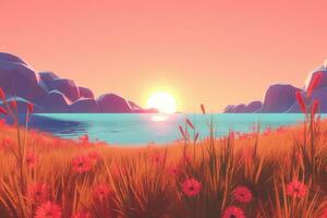 3D Render of a Summer Themed Background Landscape generative AI photo