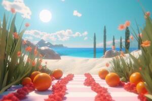3D Render of a Summer Themed Background Landscape generative AI photo