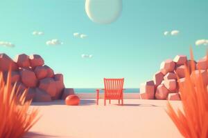 3D Render of a Summer Themed Background Landscape generative AI photo