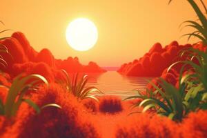 3D Render of a Summer Themed Background Landscape generative AI photo