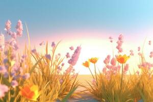 3D Render of a Summer Themed Background Landscape generative AI photo