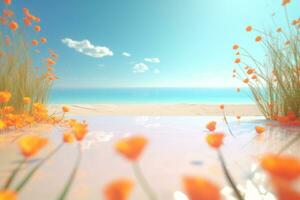 3D Render of a Summer Themed Background Landscape generative AI photo