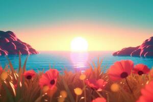 3D Render of a Twilight Summer Landscape Background generative AI photo