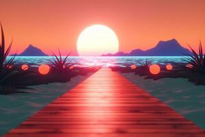 3D Render of a Twilight Summer Landscape Background generative AI photo