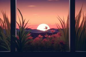 3D Render of a Twilight Summer Landscape Background generative AI photo