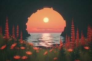 3D Render of a Twilight Summer Landscape Background generative AI photo