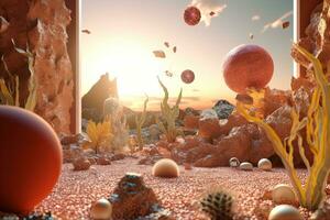 3D Render of a Surreal Mystical Landscape Background generative AI photo