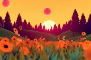 3D Render of a Twilight Summer Landscape Background generative AI photo