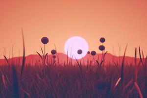 3D Render of a Twilight Summer Landscape Background generative AI photo