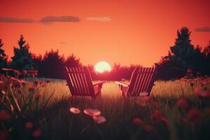 3D Render of a Twilight Summer Landscape Background generative AI photo