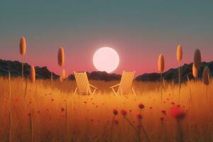 3D Render of a Twilight Summer Landscape Background generative AI photo