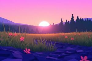 3D Render of a Twilight Summer Landscape Background generative AI photo