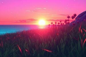 3D Render of a Twilight Summer Landscape Background generative AI photo