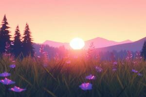 3D Render of a Twilight Summer Landscape Background generative AI photo