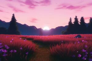 3D Render of a Twilight Summer Landscape Background generative AI photo