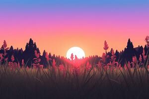3D Render of a Twilight Summer Landscape Background generative AI photo