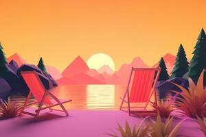 3D Render of a Twilight Summer Landscape Background generative AI photo