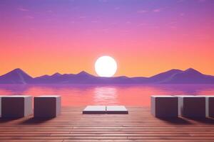 3D Render of a Twilight Summer Landscape Background generative AI photo