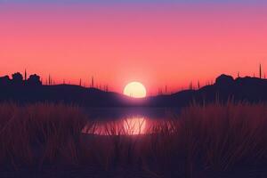 3D Render of a Twilight Summer Landscape Background generative AI photo