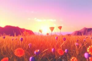 3D Render of a Twilight Summer Landscape Background generative AI photo