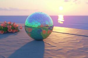 3D Render of an Iridescent Summer Theme Background generative AI photo