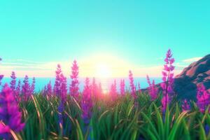 3D Render of an Iridescent Summer Theme Background generative AI photo