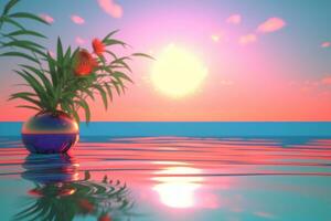 3D Render of an Iridescent Summer Theme Background generative AI photo