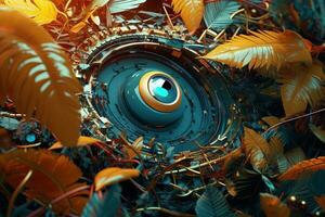 3D Texture Render of Nature and Technology Fusion of Circuitry and Flora Background generative AI photo