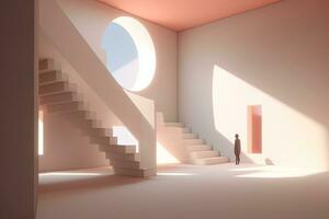 Abstract Minimalist Art Design of Model in a Modern Architecture 3D Render generative AI photo