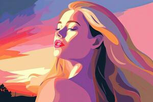 Bold Sleek Graphical Minimalist Female Profile Design generative AI photo