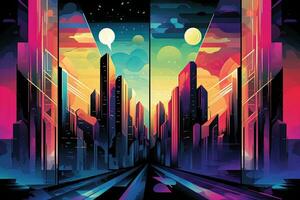 Colorful Cosmic Futuristic Landscape of a Parallel Universe Illustration generative AI photo