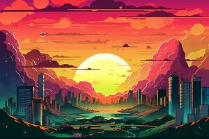 Colorful Cosmic Futuristic Landscape of a Parallel Universe Illustration generative AI photo