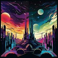 Colorful Cosmic Futuristic Landscape of a Parallel Universe Illustration generative AI photo