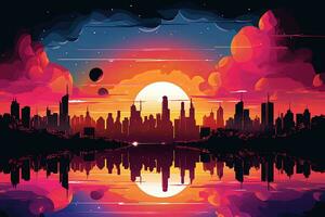 Colorful Cosmic Futuristic Landscape of a Parallel Universe Illustration generative AI photo