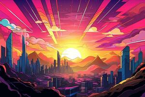Colorful Cosmic Futuristic Landscape of a Parallel Universe Illustration generative AI photo