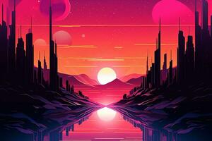 vistoso cósmico futurista paisaje de un paralelo universo ilustración generativo ai foto