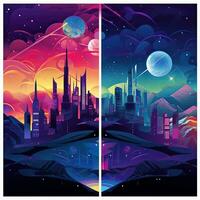 Colorful Cosmic Futuristic Landscape of a Parallel Universe Illustration generative AI photo