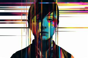 Colorful Glitchy Ambient Dark Portrait Graphic Illustration generative AI photo