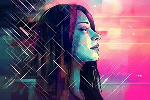 Colorful Glitchy Ambient Dark Portrait Graphic Illustration generative AI photo