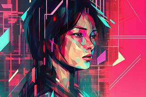 Colorful Glitchy Ambient Dark Portrait Graphic Illustration generative AI photo