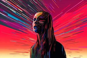 Colorful Glitchy Ambient Dark Portrait Graphic Illustration generative AI photo